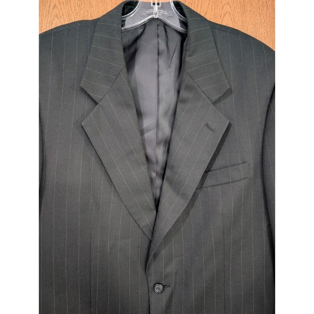 Vintage Petrocelli Black Stripe Wool Blend Men Blazer Sport Coat Jacket sz 42 R